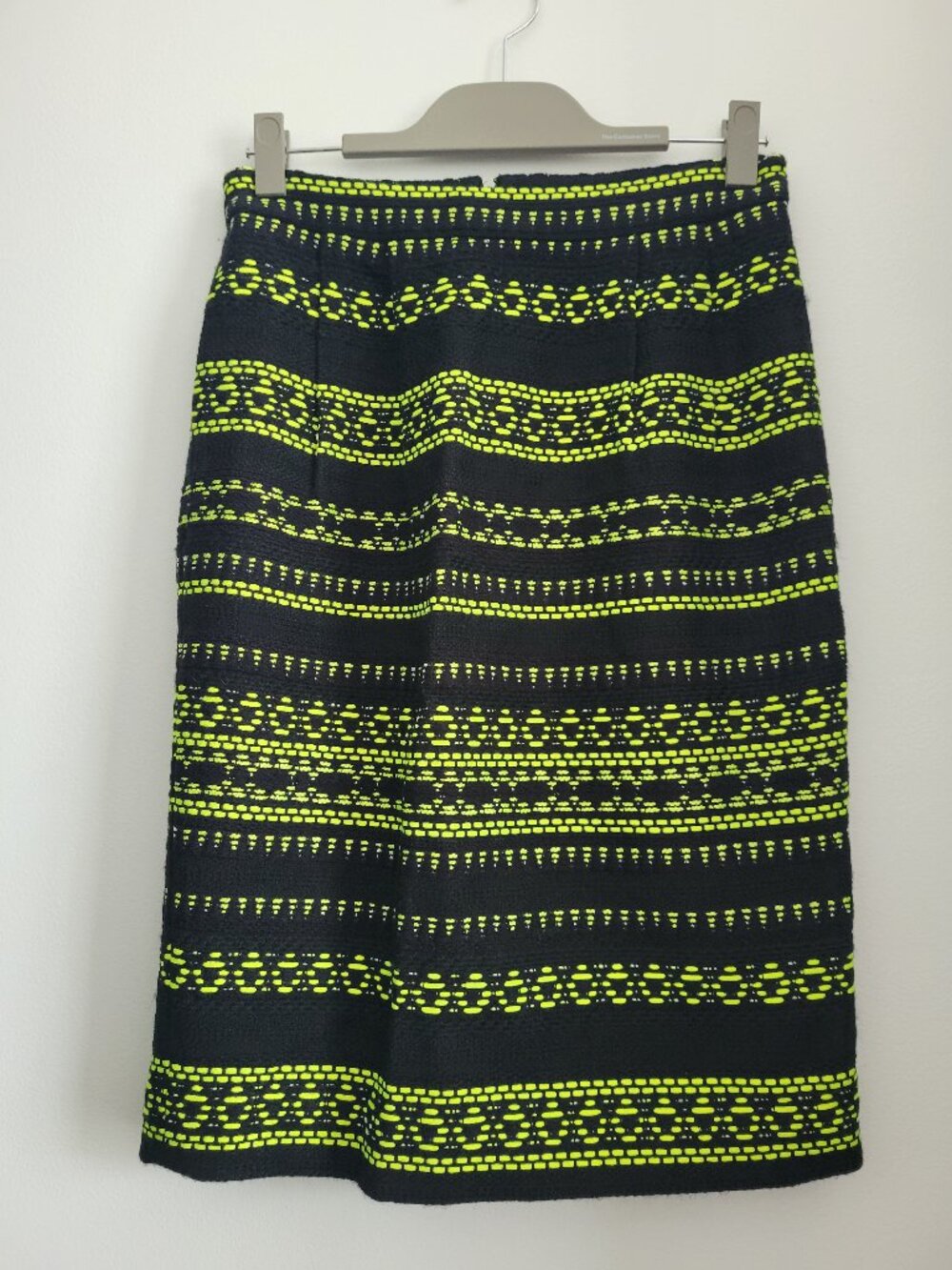 J.Crew Collection Textured Jacquard Pencil Skirt in Black/NeonGreen vintage